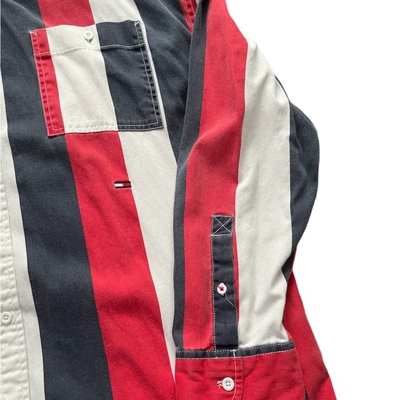 TOMMY HILFIGER Men's Stripe Hooded RELAXED Button Shirt Cotton - Picture 3 of 6